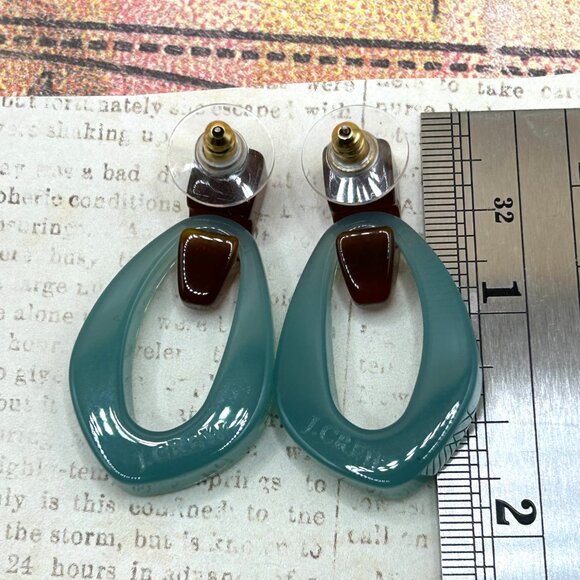 J. Crew Signed Designer Bold Resin Lucite Aqua Blue Amber Drop Hoop Earrings - Picture 9 of 14